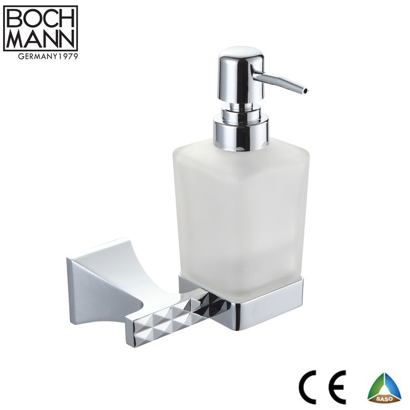 Household Wall Mounted Metal Chrome Soap Dish Holder with Square Glass Dish