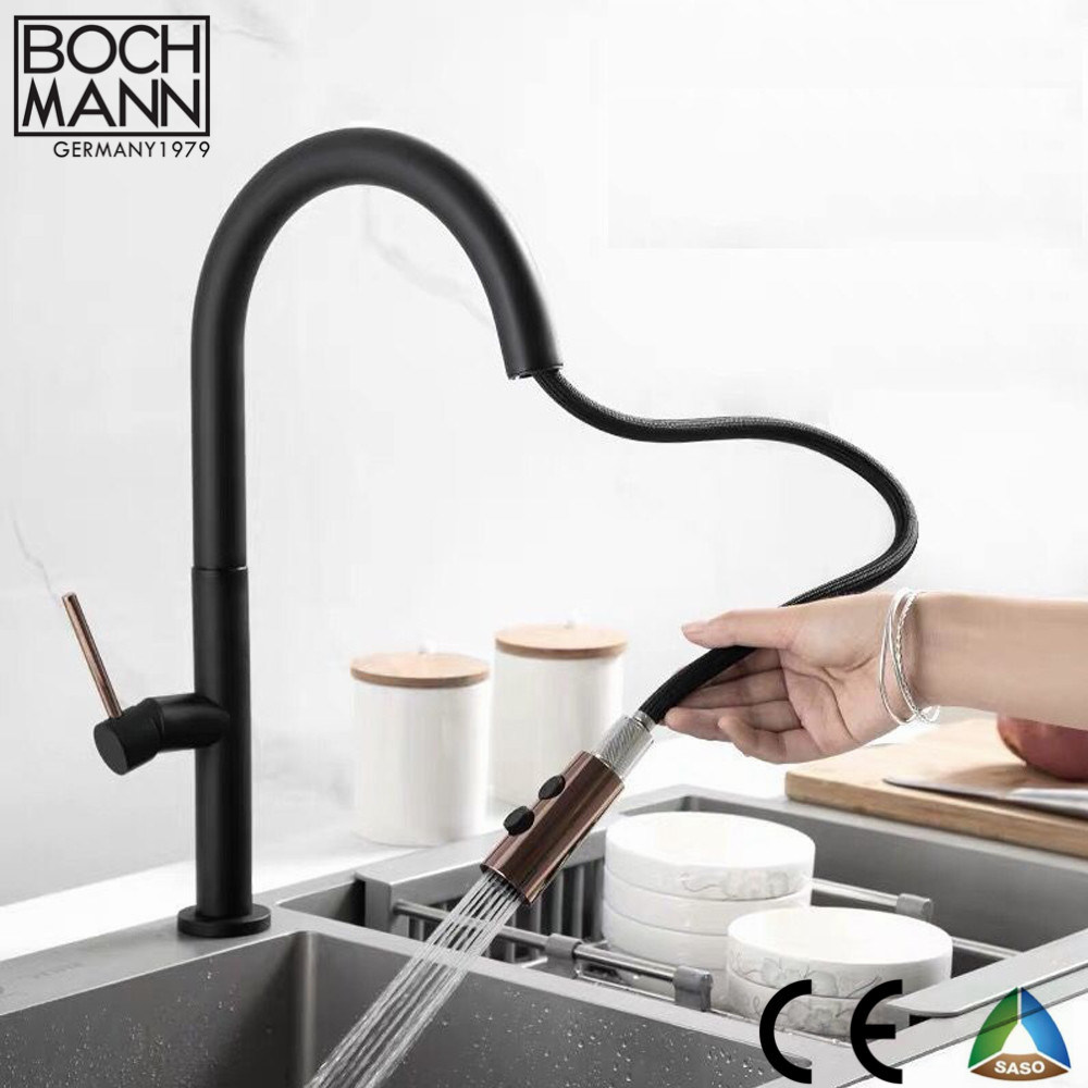 Black Color Brass Kitchen Sink Faucet with Pull out Sprayer