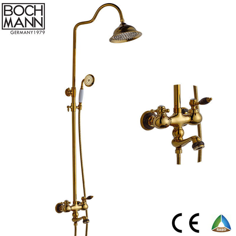 Luxury Chrome Gold Rose Gold Double Handle Bathroom Bath Faucet with Hand Shower