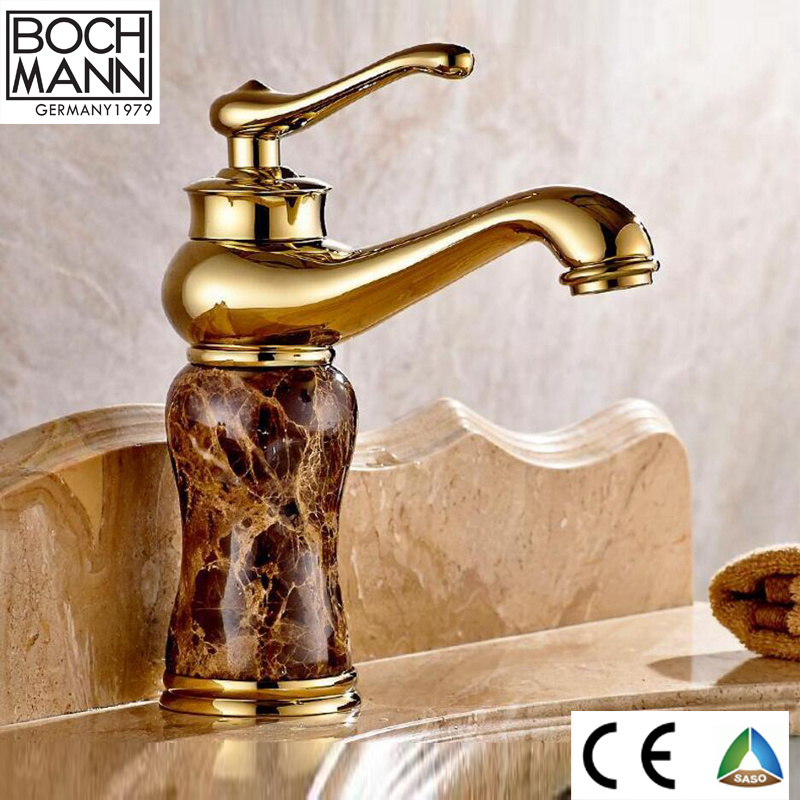 CE Saber Traditional Design Bathroom Basin Mixer Gold with Marble