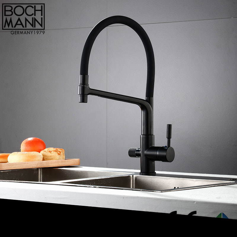 Black Kitchen Brass Water Tap with Purified Water Outlet Function