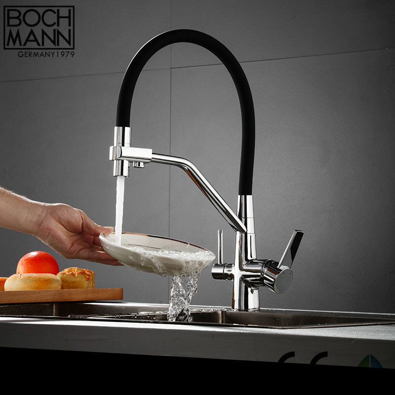 Black Kitchen Brass Water Tap with Purified Water Outlet Function