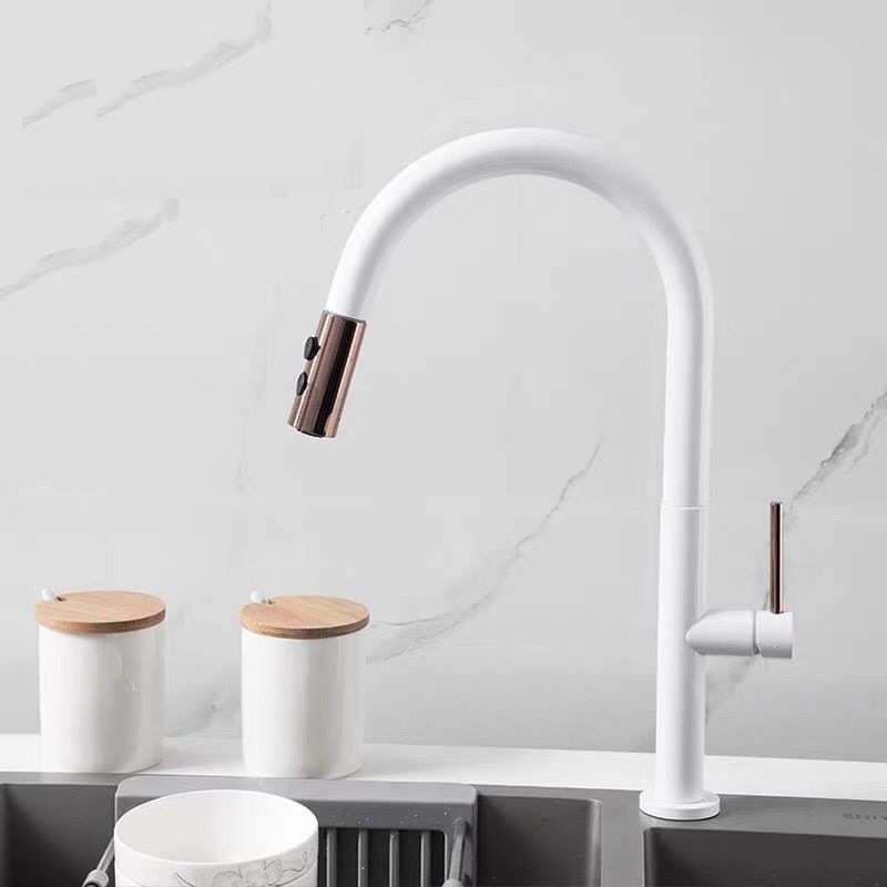 Matte Black White Rose Gold Brass Sink Water Tap with Pull out Sprayer