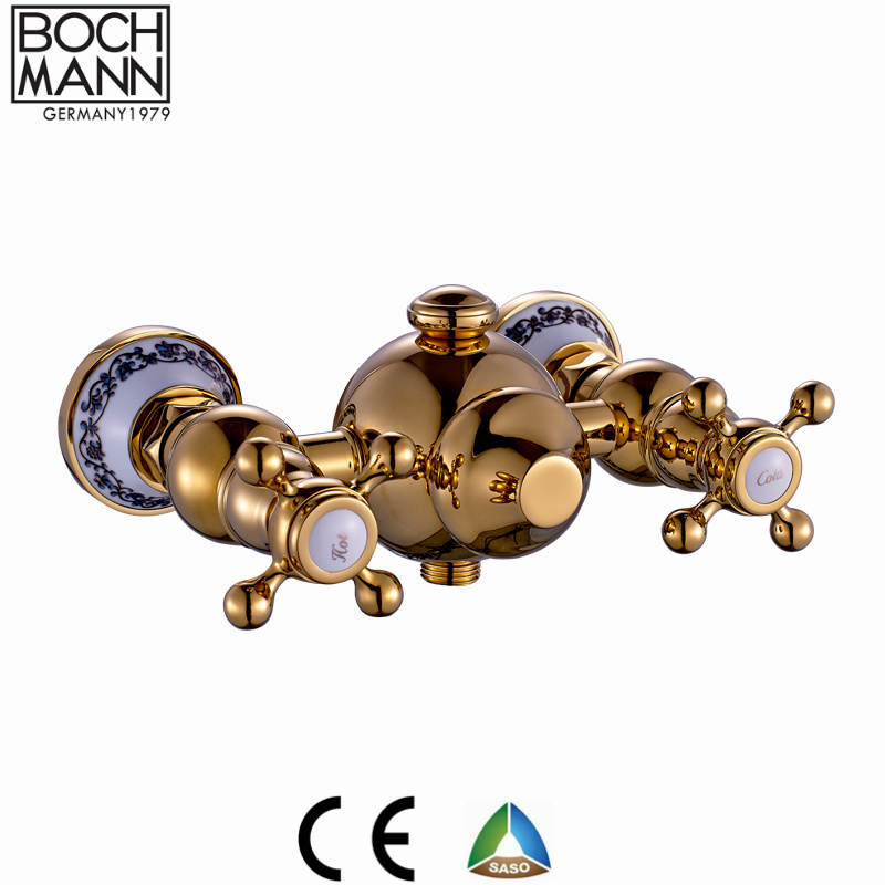 Traditional Chrome Gold Color Brass Double Handle Shower Faucet with Ceramic