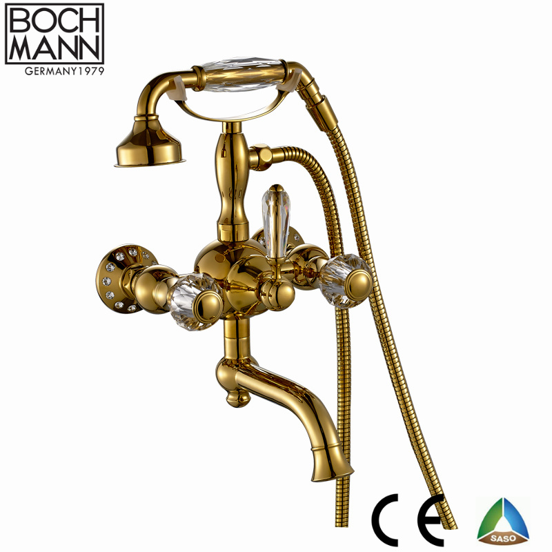 Traditional Luxury Full Brass Golden Sanitary Ware Bathroom Shower Set Tap