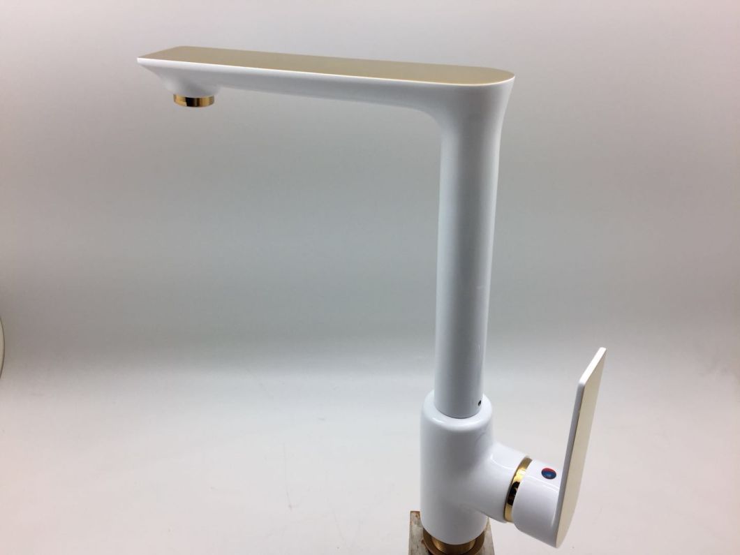 Golden and White Color Brass Material Long Top Counter Bathroom Water Mixer