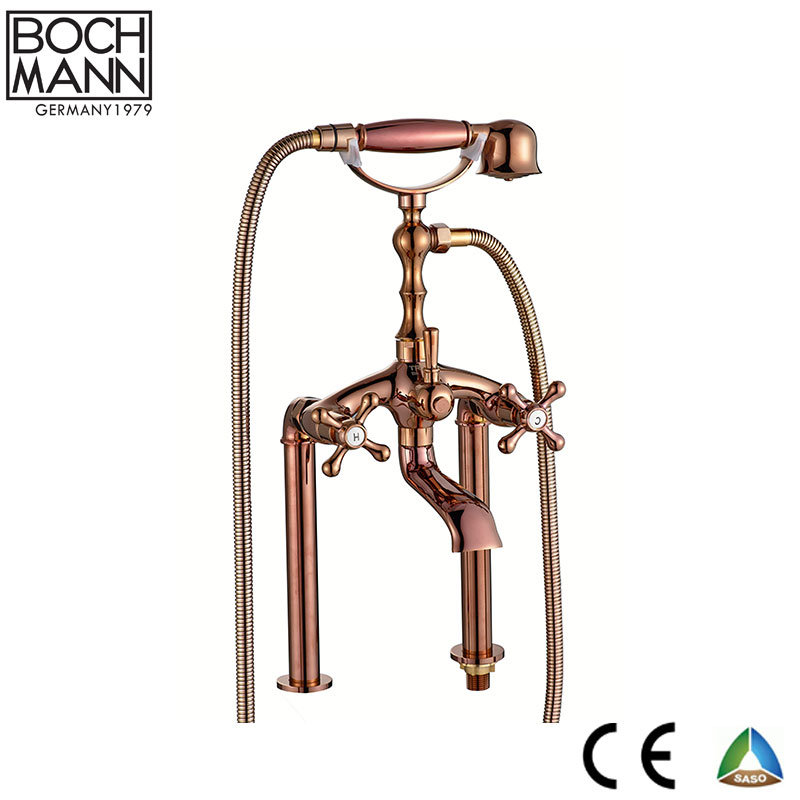 Luxury Chrome Gold Rose Gold Double Handle Bathroom Bath Faucet with Hand Shower