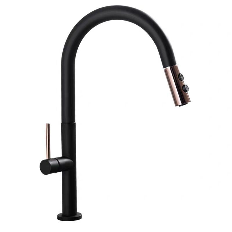 Morden Design Pull out Function Matte Black Brass Kitchen Water Mixer