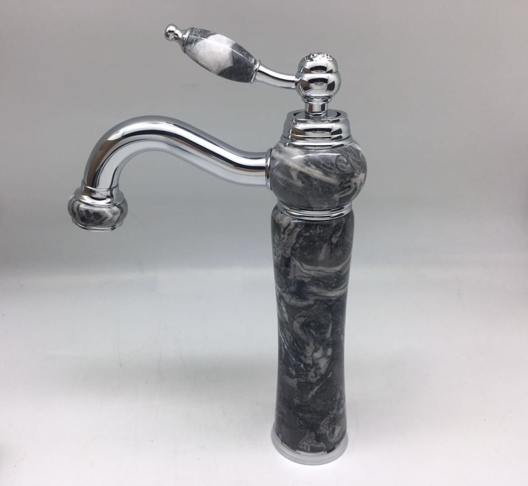 Chrome Long Spout High Basin Tap with Grey Marble