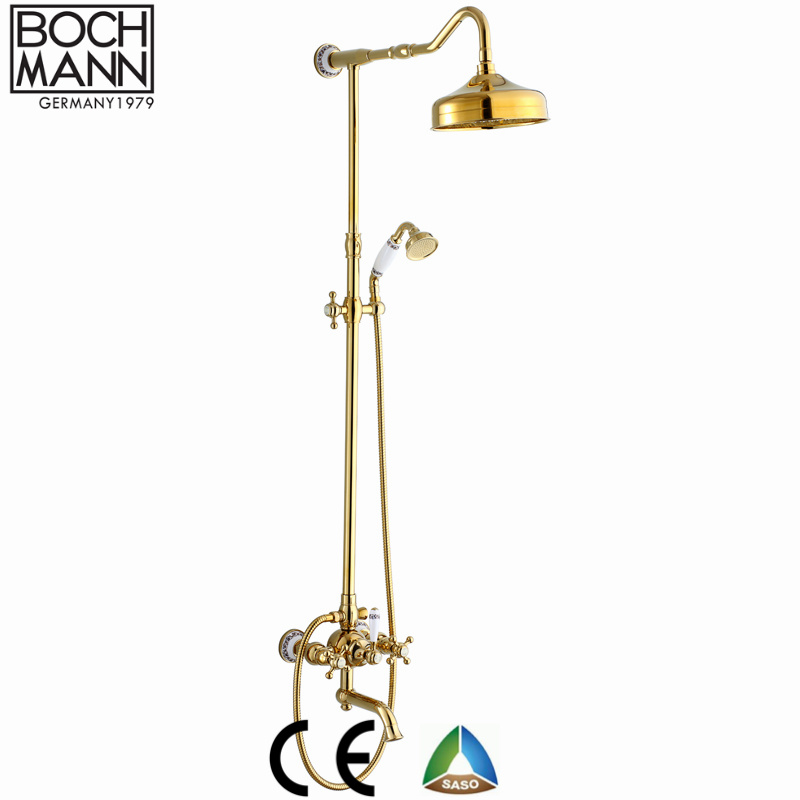 Traditional Chrome Gold Color Brass Double Handle Shower Faucet with Ceramic