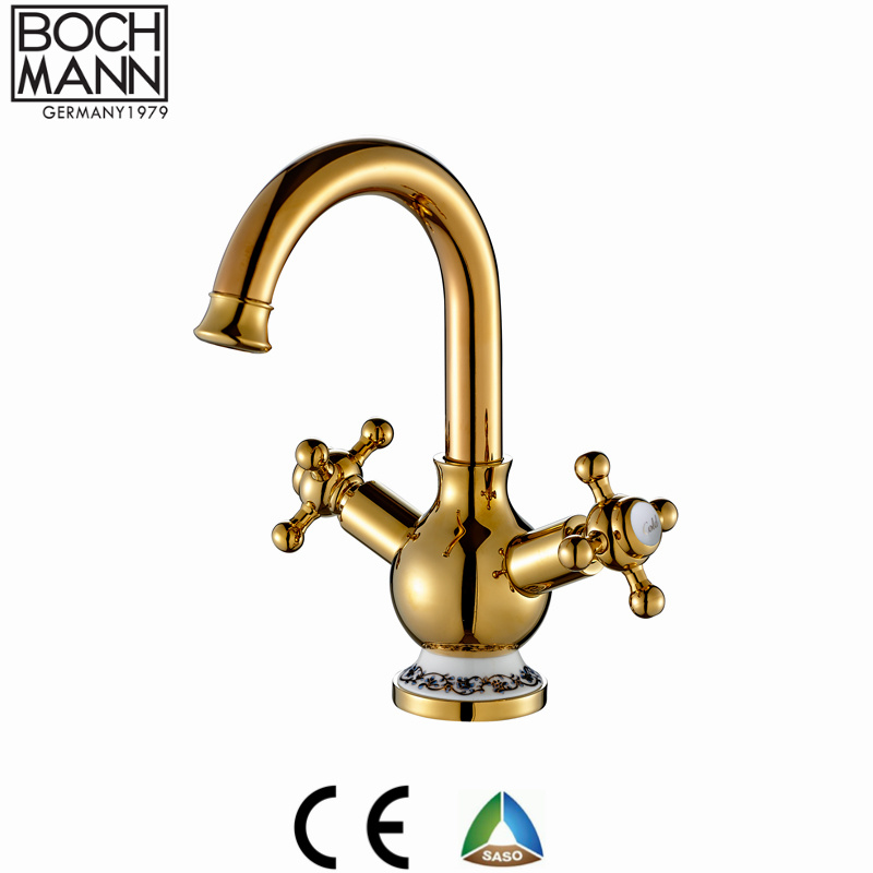 Bochmann Double Handle Brass Bathroom Tap Rose Gold Basin Faucet